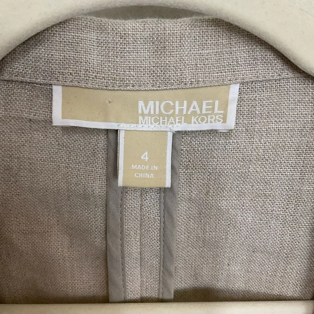 MICHAEL Michael Kors Cream 100% Linen Open Front Drape Blazer Jacket Size 4